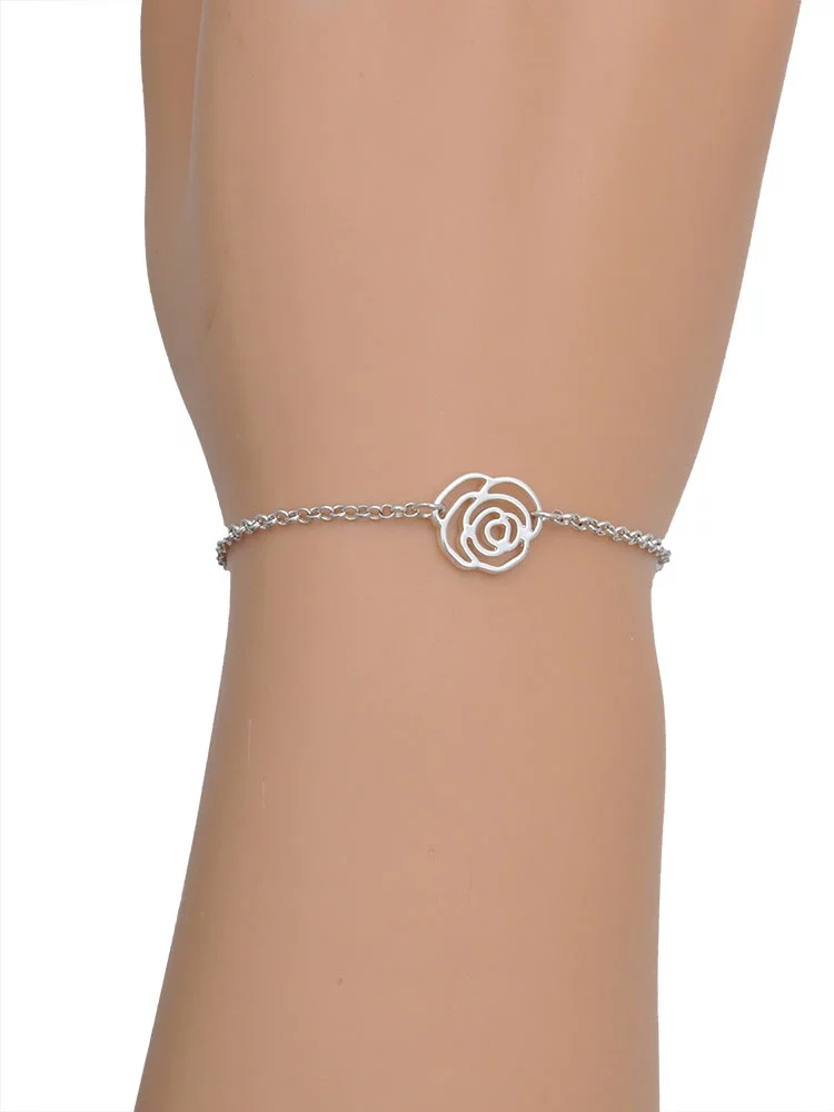 Delight Jewelry Silvertone Keep Calm Wonder Woman is Here Silver-tone Rose Link Chain Bracelet, 6.25
