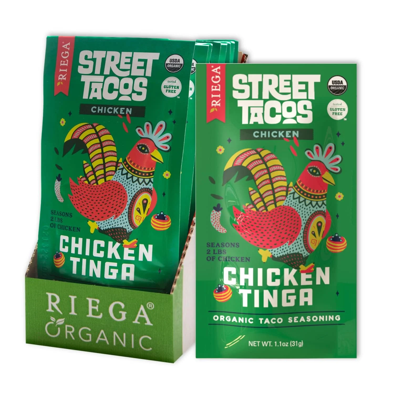 Riega Organic Chicken Tinga Street Taco Seasoning, Perfect Mix for Authentic Slow Cooker Shredded Chicken Taco 1.1 Ounce (Pack of 8)
