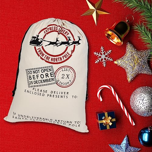 LKITMIUT 6 Pack Santa Sacks - Large Cotton Canvas Gift Bags With Drawstrings - 27.5