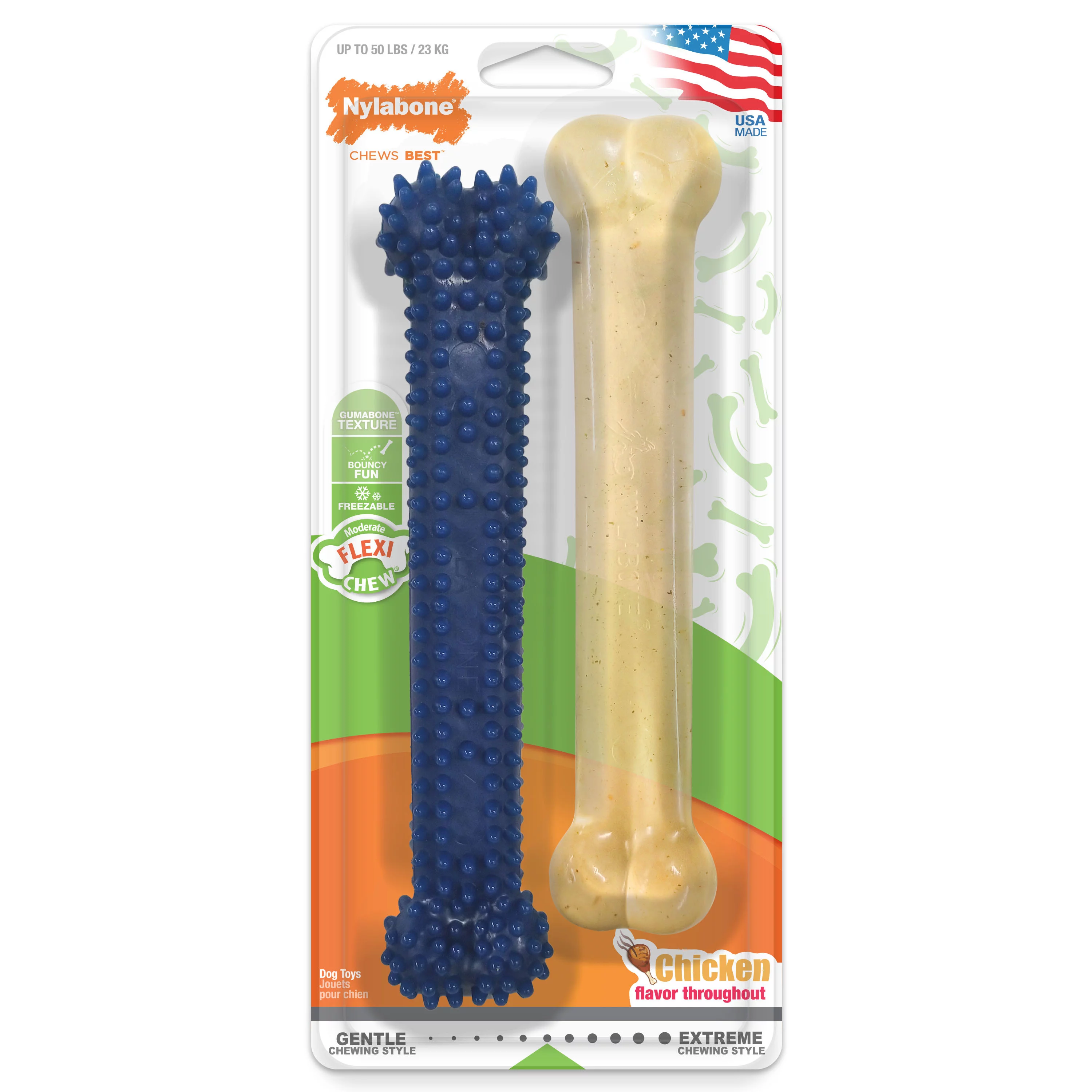 Nylabone Dental Chew and Flexi Bone Combo Pack, Dry Dog Chew Toys Chicken Large/Giant