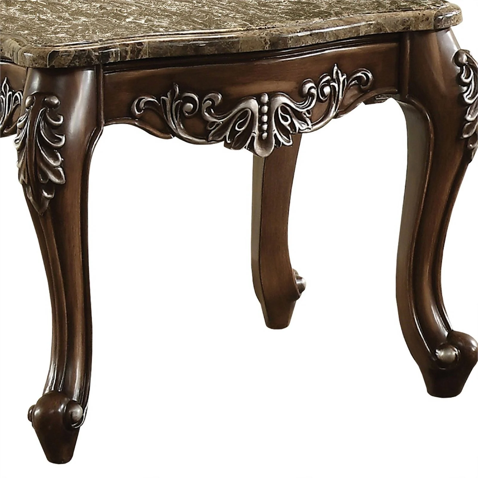Benzara BM177648 Wooden End Table with Marble Top, Antique Oak Brown - 23.62 x 29.53 x 29.53 in.