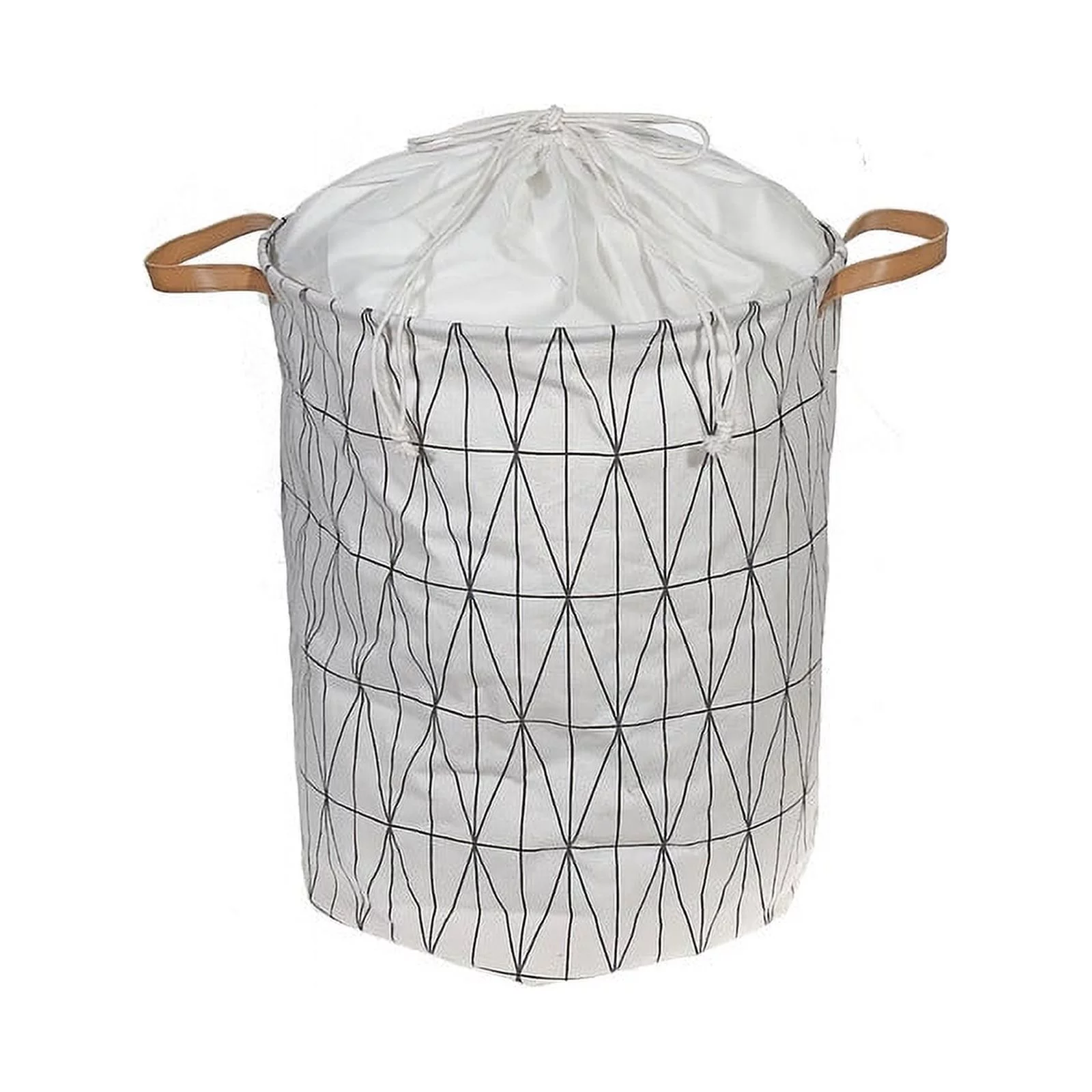 Maison Concepts Round Fabric Hamper With Handle (White Diamond) (15.75L X 15.75W X 19.7H)
