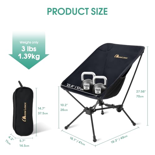MOON LENCE Portable Snap-Lock Camping Chair, Folding Compact Chair, Lightweight Foldable Backpacking Support 330 lbs (Black)