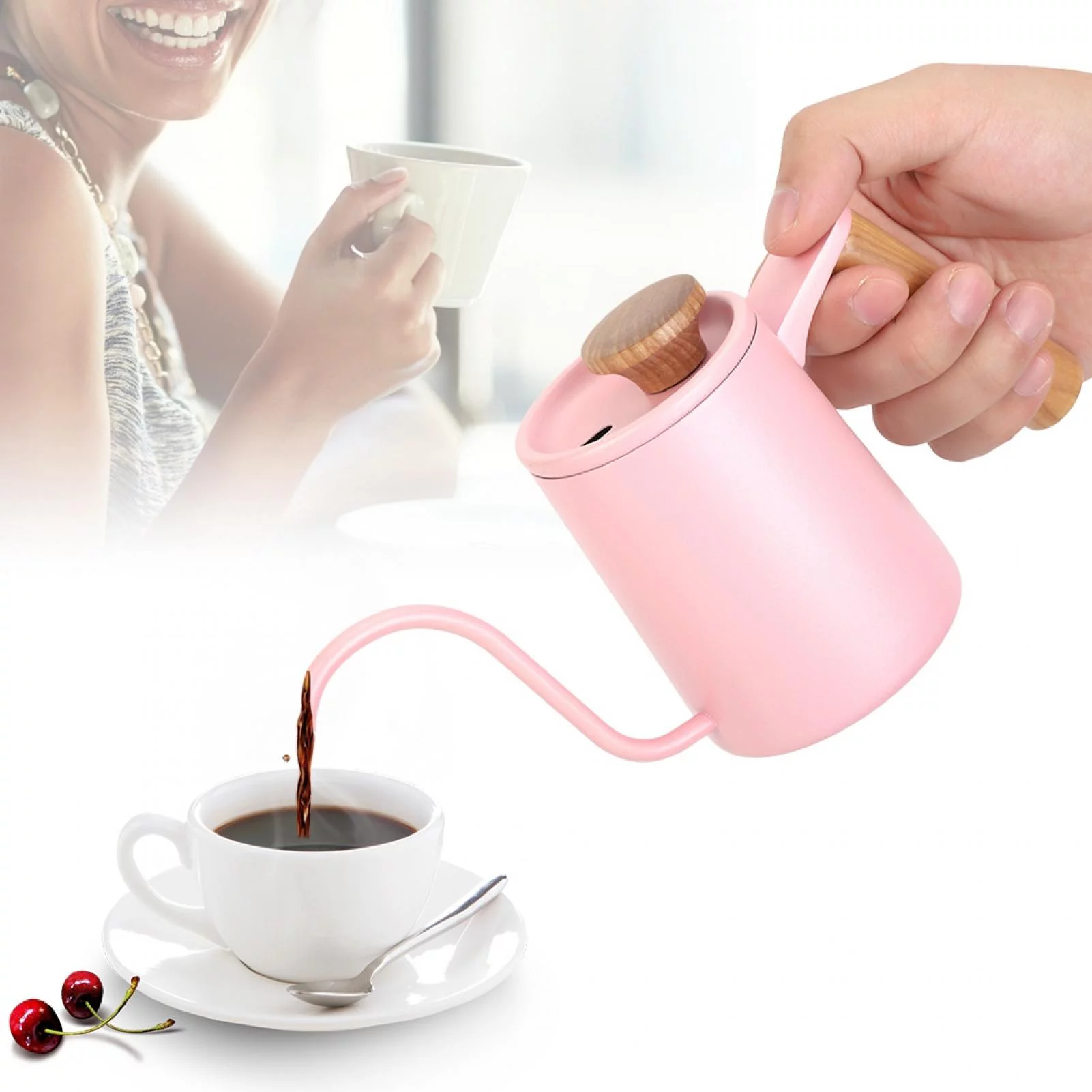 Coffee Pot,Dekaim 350ml Stainless Steel Coffee Pot Long Thin Spout Water Kettle for Home Use(Pink)