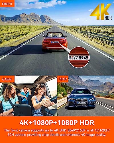 Vantrue N4 Pro 4K 3 Channel Dash Cam, STARVIS 2 IMX678 x PlatePix™ x HDR Night Vision, 4K+1080P+1080P Front Inside and Rear Dash Camera, Voice Control, WiFi, GPS, 24H Parking Mode, Support 512GB Max