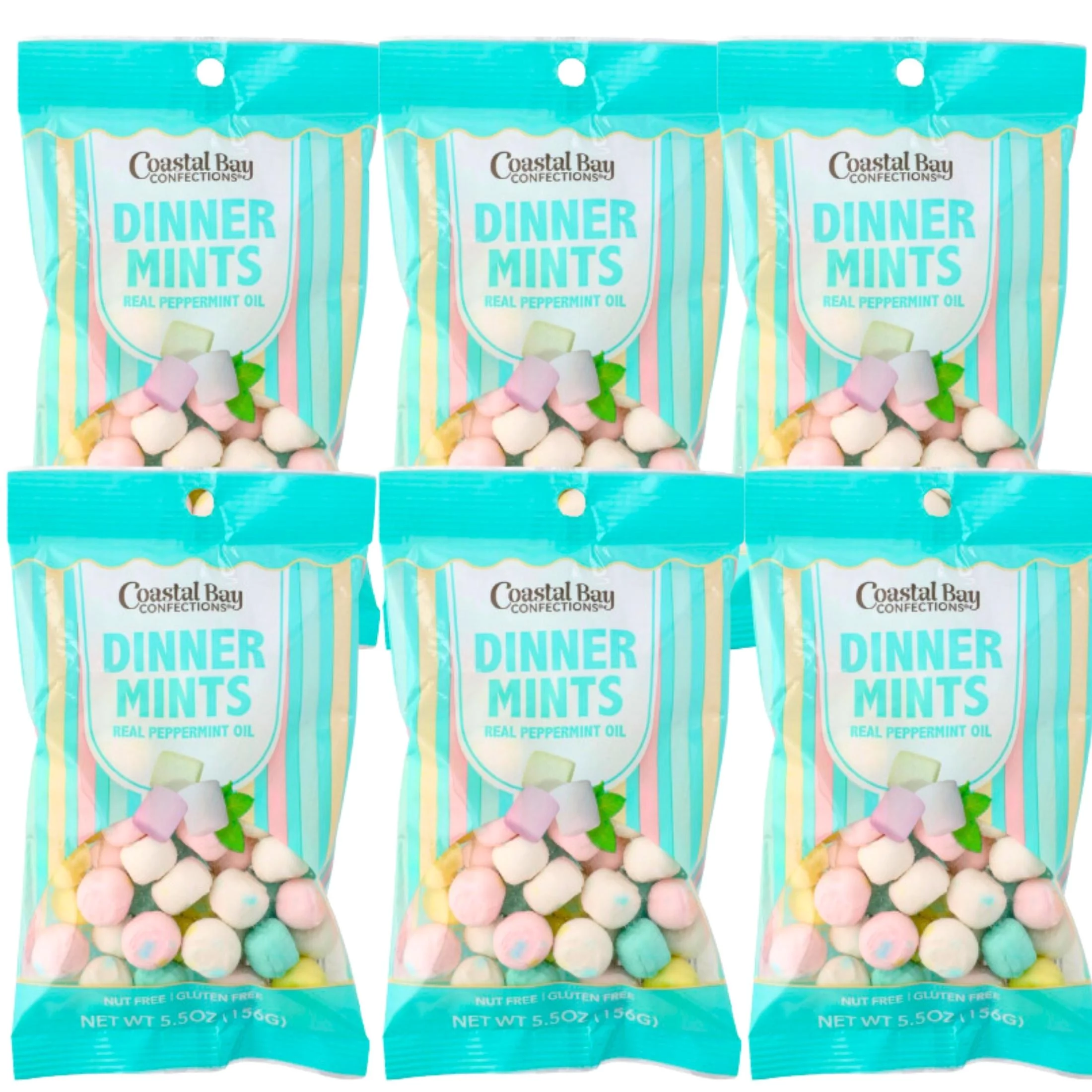 Coastal Bay Confections Pastel Dinner Mints, 5.5Oz Gift Bag Party Favors Basket Bowl Goodies Stocking Stuffer Sweet Dessert Bars Individually Wrapped Halloween Wedding Birthday Parties Pack of 6
