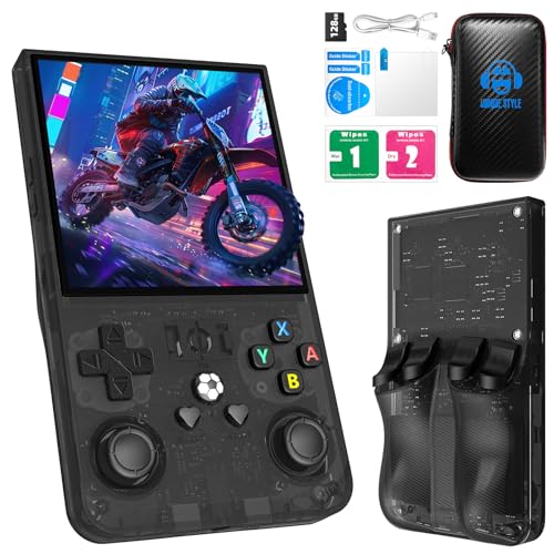 2025 New Upgrade R36MAX Retro Handheld Game Console with 128GB Built-in 22000 Classic Games, Portable Hand Held Open Source Linux System 4.0-in 4k HD IPS Screen Video Player (Red 128GB)