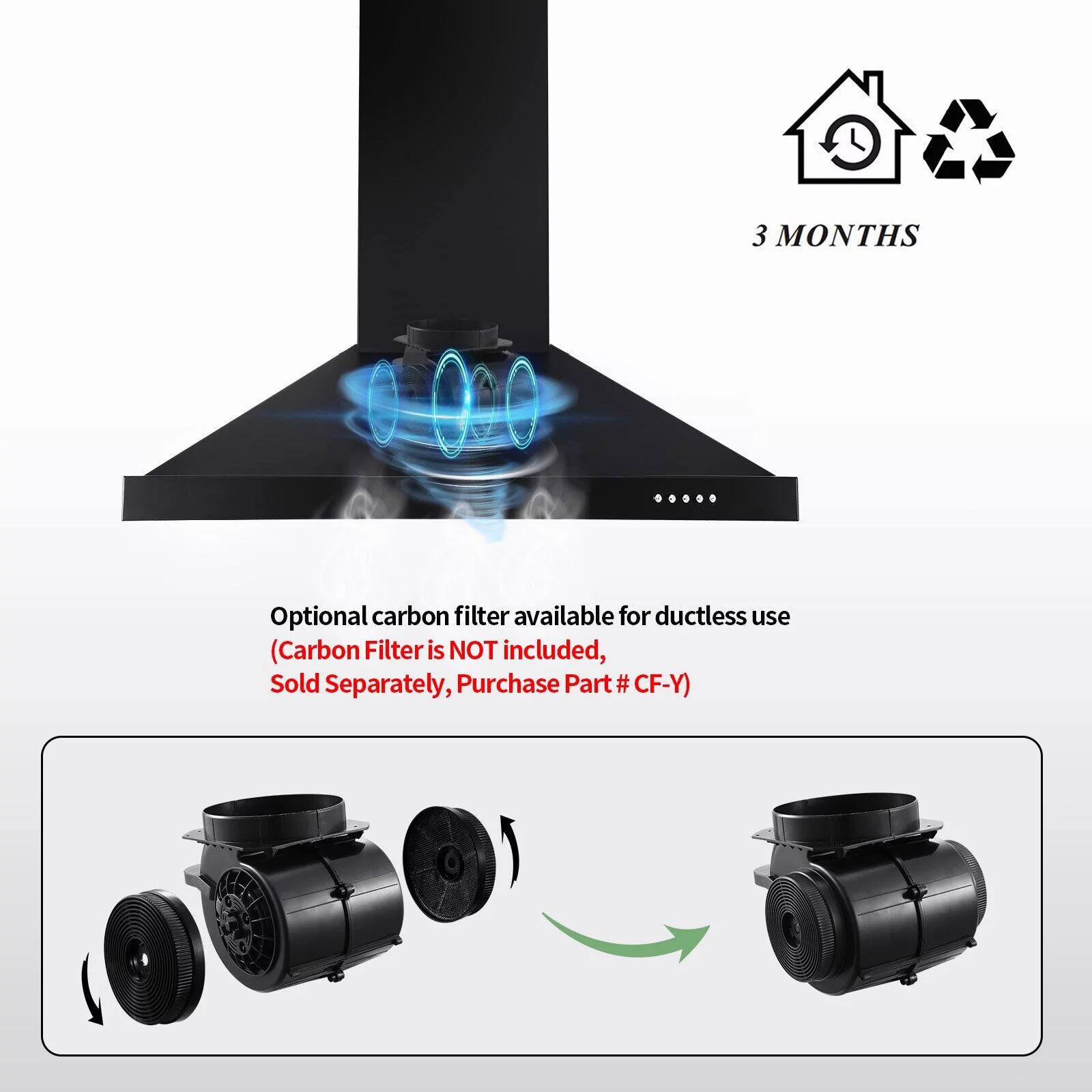 24 inch Wall Mounted Range Hood Kitchen Stove Vent Hood 450 CFM 3-Speed Fan