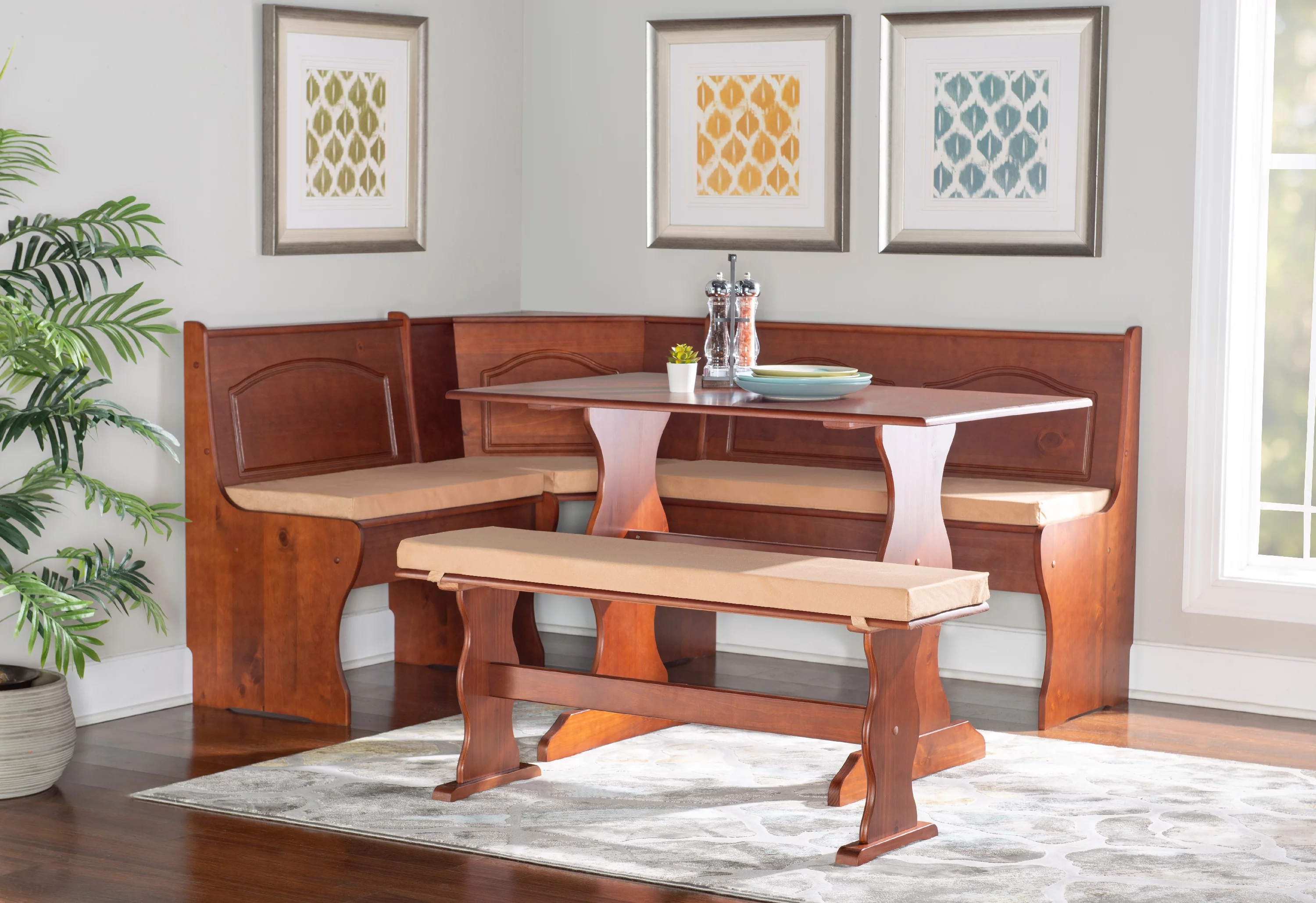 Linon Varden Corner Dining Breakfast Nook Cushion Set (Nook Sold Separately), Beige Microfiber