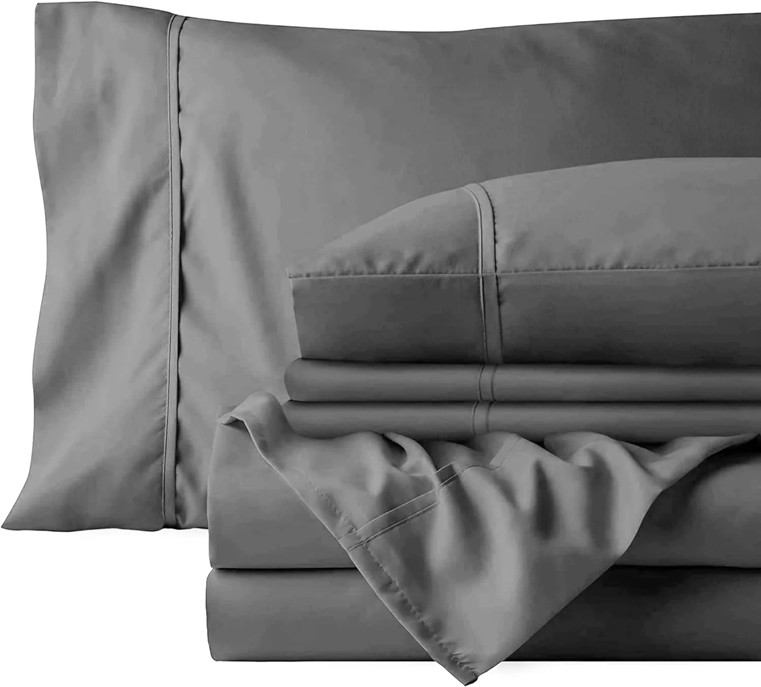 300 hread Cou Bed Shees For Size Bed | Gray, 4 Pcs Kig Size Bed Shees Se | 100% Coo | Exra Log Saple Yars | Saee Weave  Bed Shees & Pillowcases