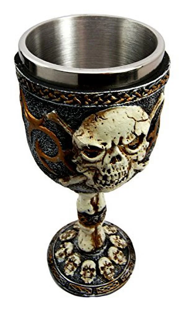 Skeleton Cross Bones Cracked Skull Ocean Graveyard Wine Goblet Chalice Figurine