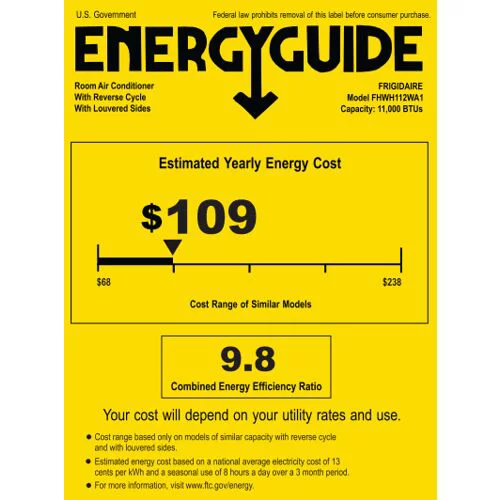 Frigidaire 11,000 BTU 500 Sq. Ft.  Window Air Conditioner with Heater, White, FHWH112WA1