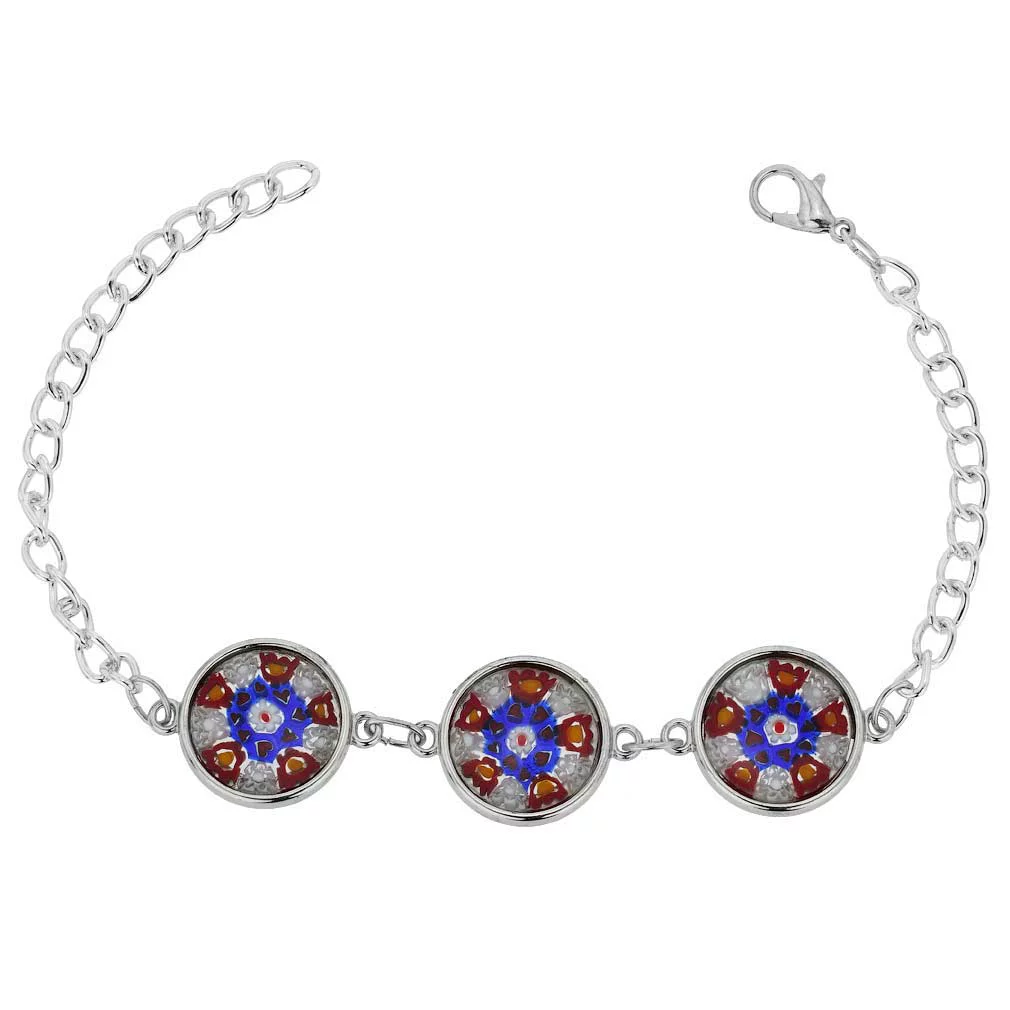 GlassOfVenice Murano Glass Millefiori Silver Disks Bracelet - Red