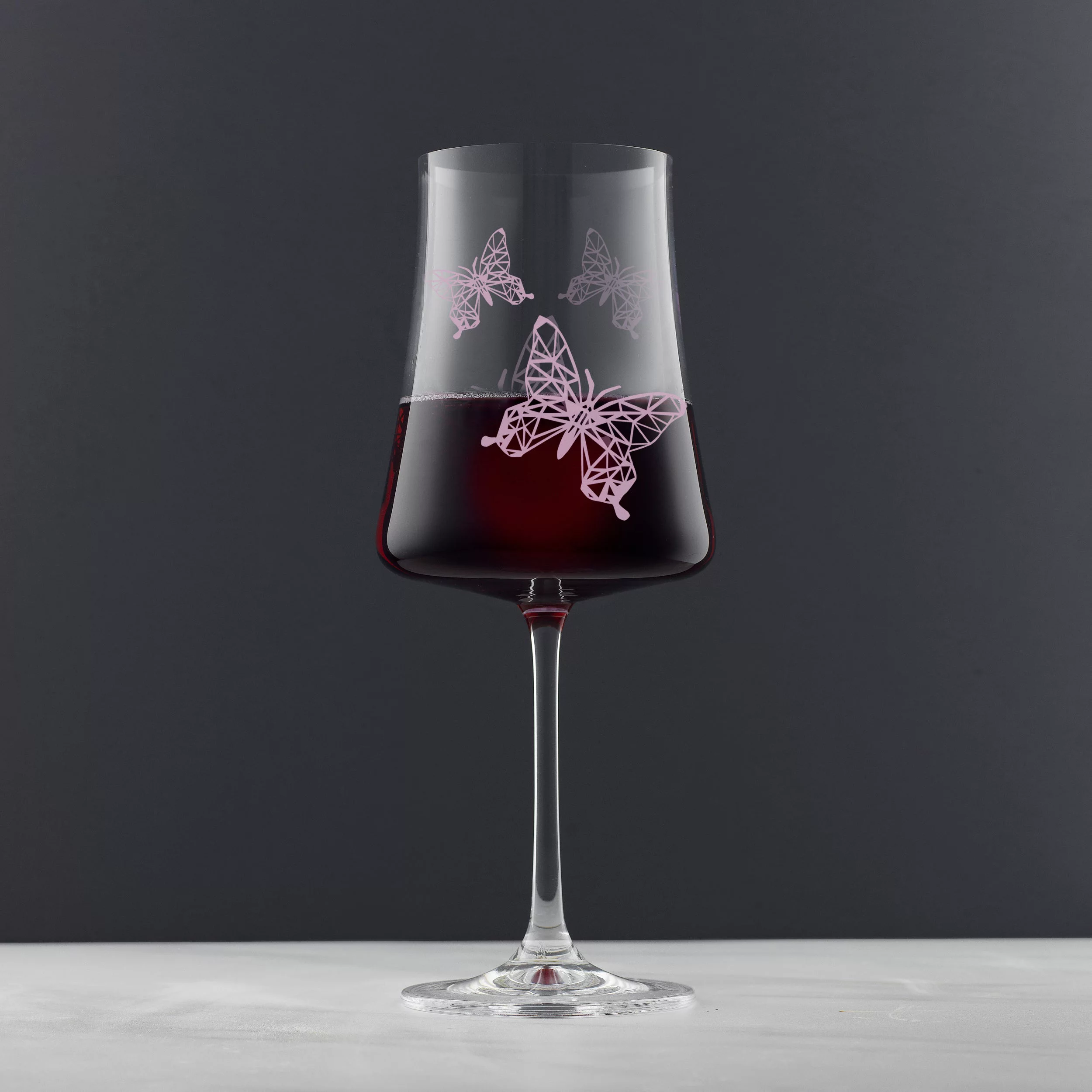 JoyJolt Meadow Butterfly Collection European Crystal Stemmed Red Wine Glass - Set of 2