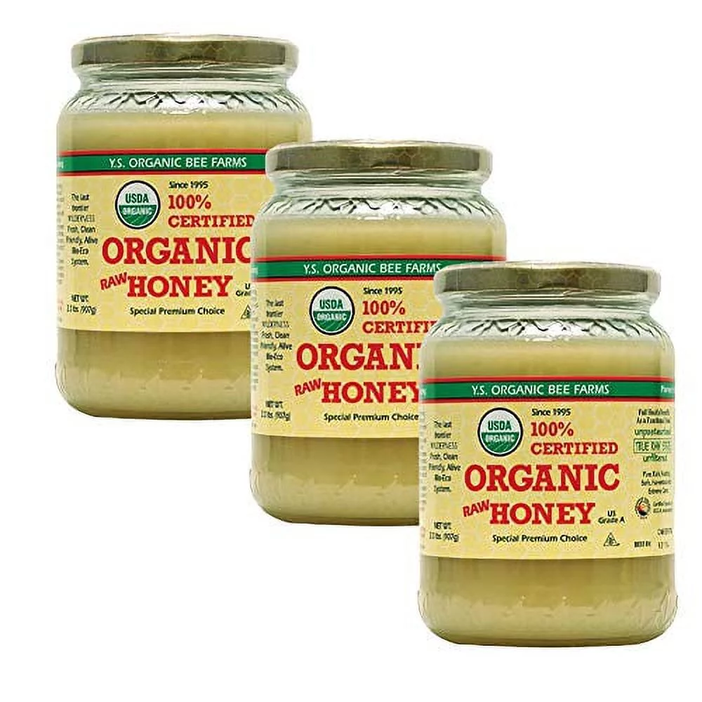 YS Organic Bee Farms CERTIFIED ORGANIC RAW HONEY 100% CERTIFIED ORGANIC HONEY Raw, Unprocessed, Unpasteurized - Kosher 32oz, 3pack