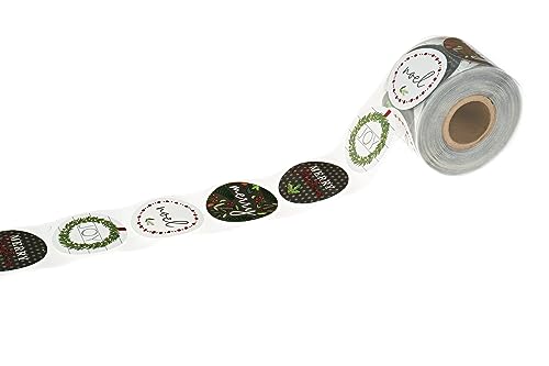 Brown Kraft Holiday Pine Stickers / 500 Classic Christmas Stickers / 6 Alternating Rustic Winter Holiday Labels / 1.5