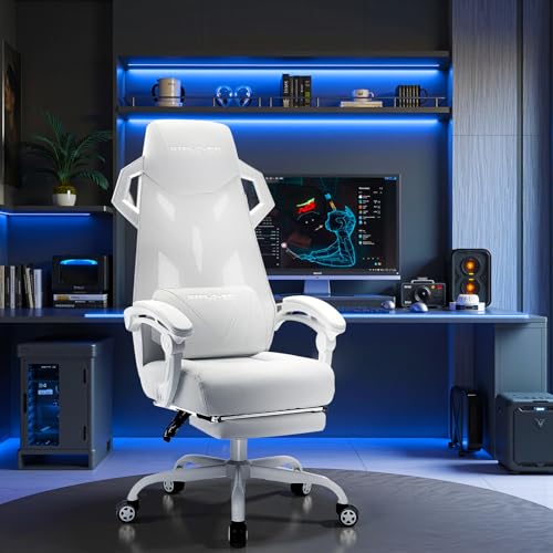 GTPLAYER Gaming Chair, Computer Chair with Mesh Back, Ergonomic Office Chair with Footrest, Reclining Game Chair with Adjustable Headrest and Lumbar Support for Gaming and Office (Black)