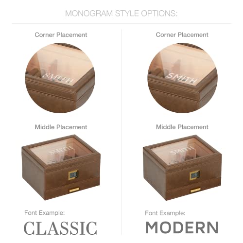 CASE ELEGANCE Glass Top Humidor with Thick Cedar, Easy humidification System, Accurate Digital Hygrometer - Renzo, Brown