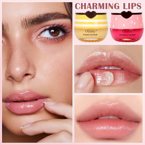 4 PCS Bee Lip Balm Honey Pot-Strawberry, Watermelon, Apple Lime, Honey Lip Mask Overnight Propolis Moisturizing,Vitamin E Prevention Cracked &Chapped Lips,Christmas Gifts Lip Balm