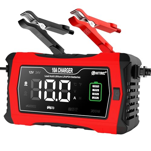 Battery Charger 10-Amp 12V and 24V Smart Car Battery Charger,Trickle Charger,Battery Maintainer and Desulfator,for Car Motorcycle Lawn Mower..Lithium,LiFePO4,Lead Acid (AGM/Gel/SLA..)