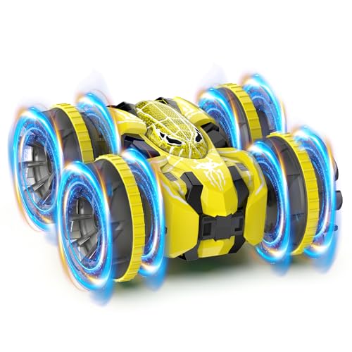 Waterproof Remote Control Car，4WD Amphibious 2.4 GHz RC Car Remote Control Boat，360°Rotation RC Stunt with LED Lights，Boys Girls Gifts All Terrain Water Beach Pool Toy