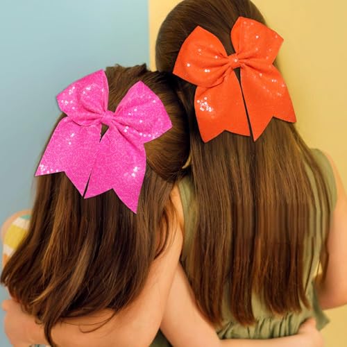 7 Inch Sequin Red Hair Bow Clips, Large Glitter Cheer Bow Clip, Halloween Hair Clip, Big Bows for Hair Clip Gift Hair Accessories for Teens Girls Kids Women (Christmas Red)