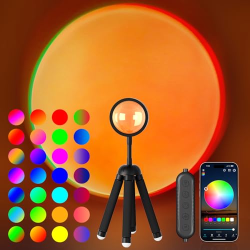Sunset Lamp Projector with APP & Button Control, 360 Degree Rotation Multiple Colors Changing LED Lamp Night Light, Sunset Light for Bedroom Decor/Party/Christmas Gifts/Tiktok Live/Room Decor
