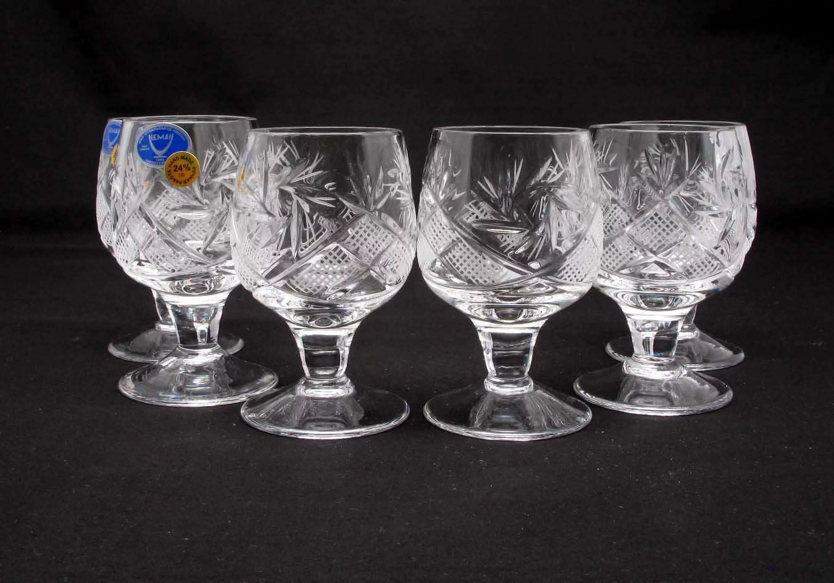 SET of 6 European CUT Crystal Shot Glasses on Short Stem 50ml Hand Made