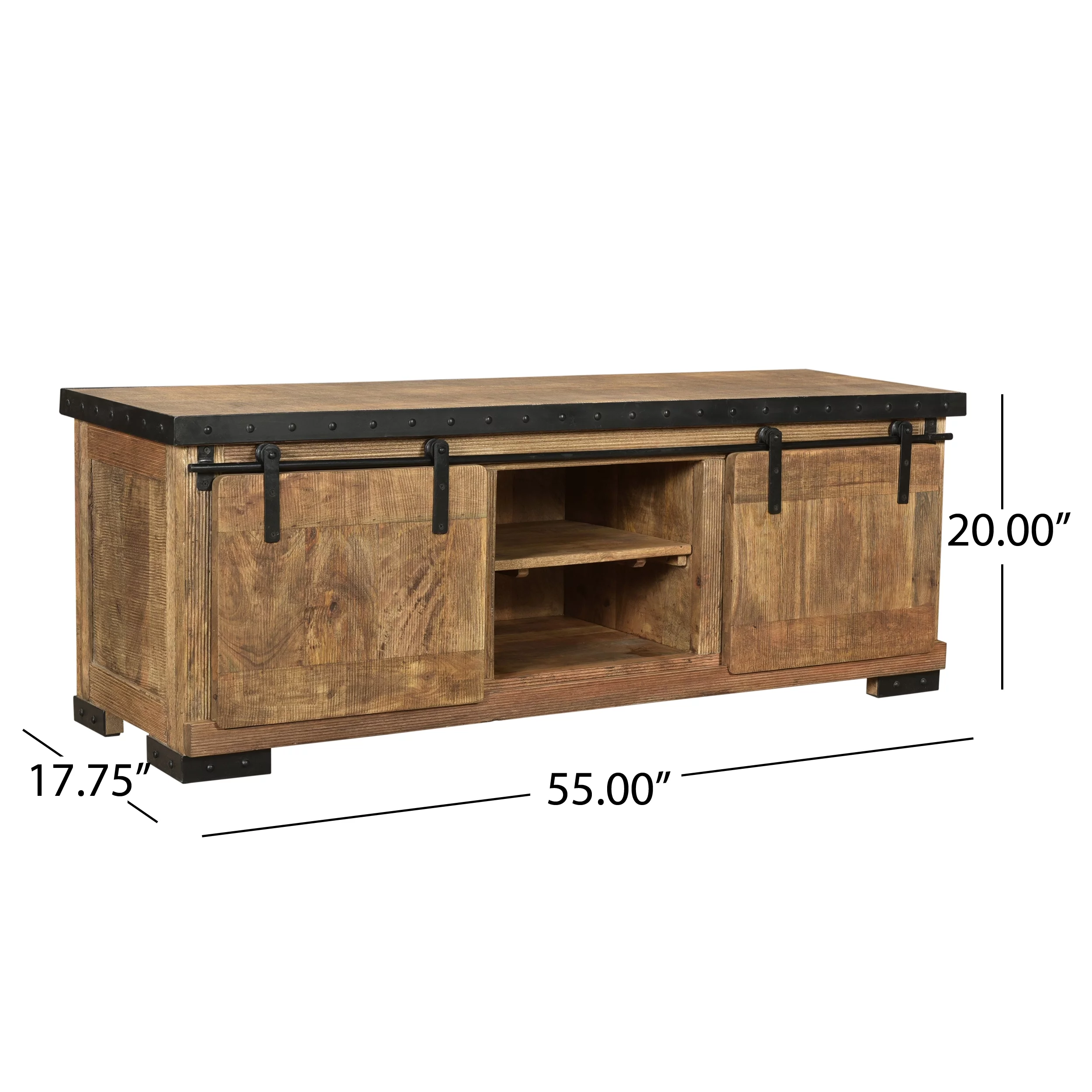 Noble House Zarnish Modern Industrial Mango Wood TV Stand, Natural and Black