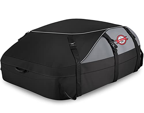 Sailnovo Car Rooftop Cargo Carrier Roof Bag, 20 Cubic feet Waterproof Roof Cargo Carrier fit car with/Without Luggage Rack - Vehicle Soft Shell Roof Cargo Box with Tie-Down Strap, Safety Hook