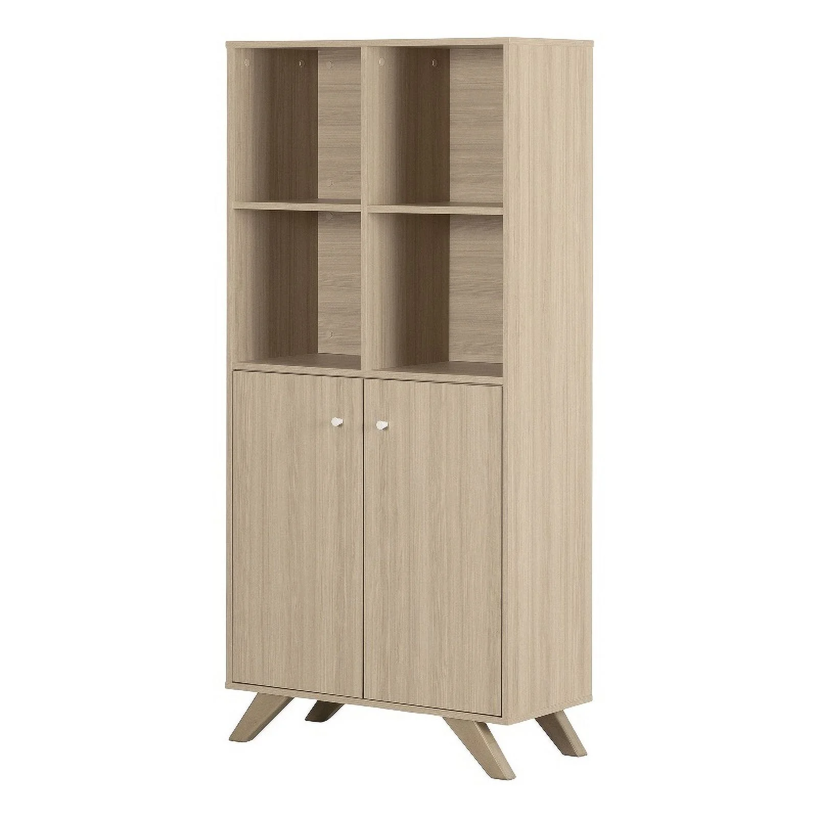Pemberly Row Contemporary Bookcase with 2 Doors & 4 Open Storage Spaces Soft Elm