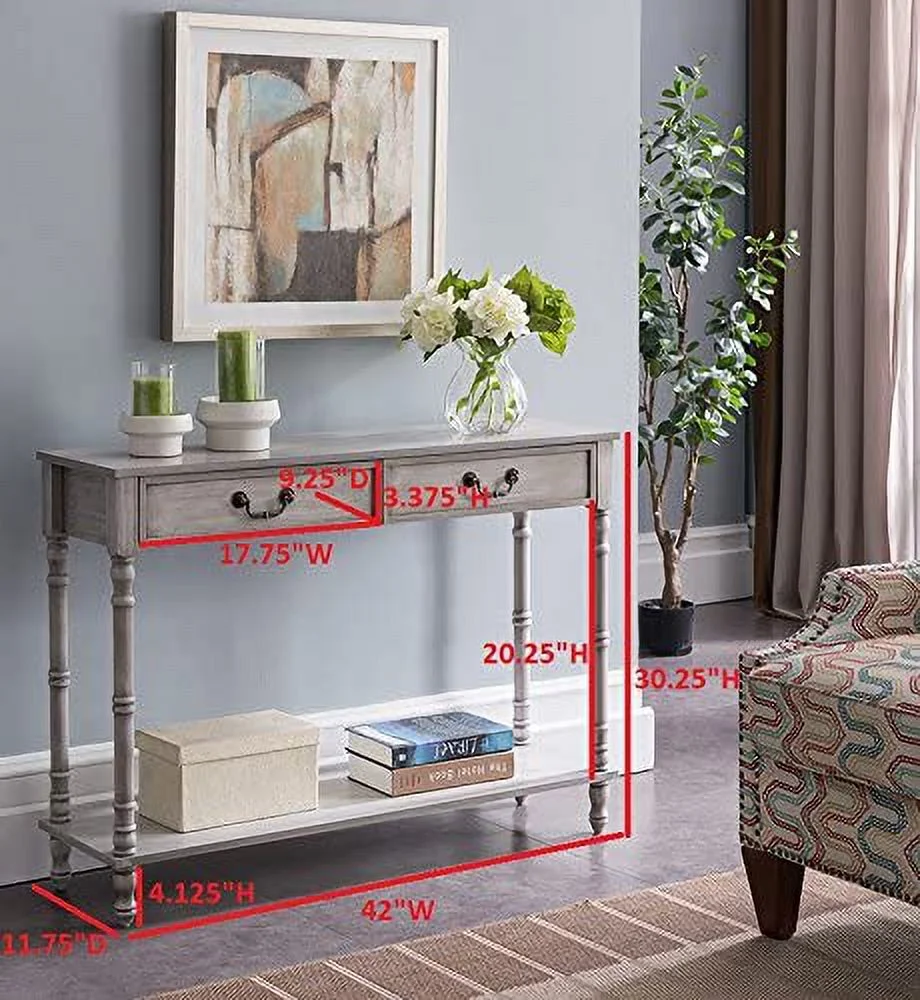 TJUNBOLIFE \u2013 2 Drawer Wooden Hall Console Sofa Table  Washed Oak Finish