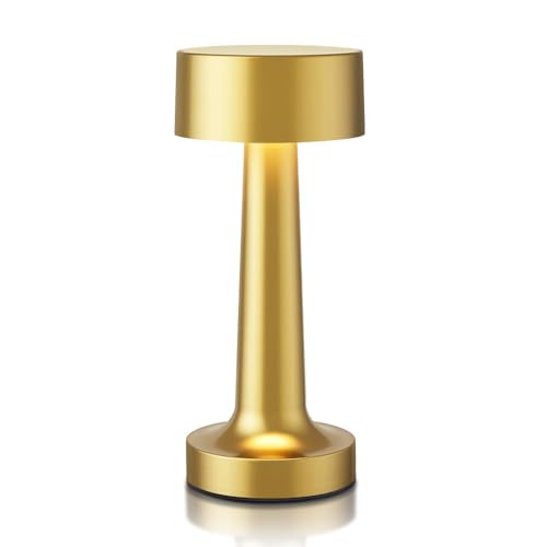 Portable LED Table Lamp, 3-Levels Brightness Metal Desk Lamp,3 Color Touch Control Rechargeable Lamp, Ideal Bedside Lamp for Nightstand,Bedroom, Living Room (Gold)