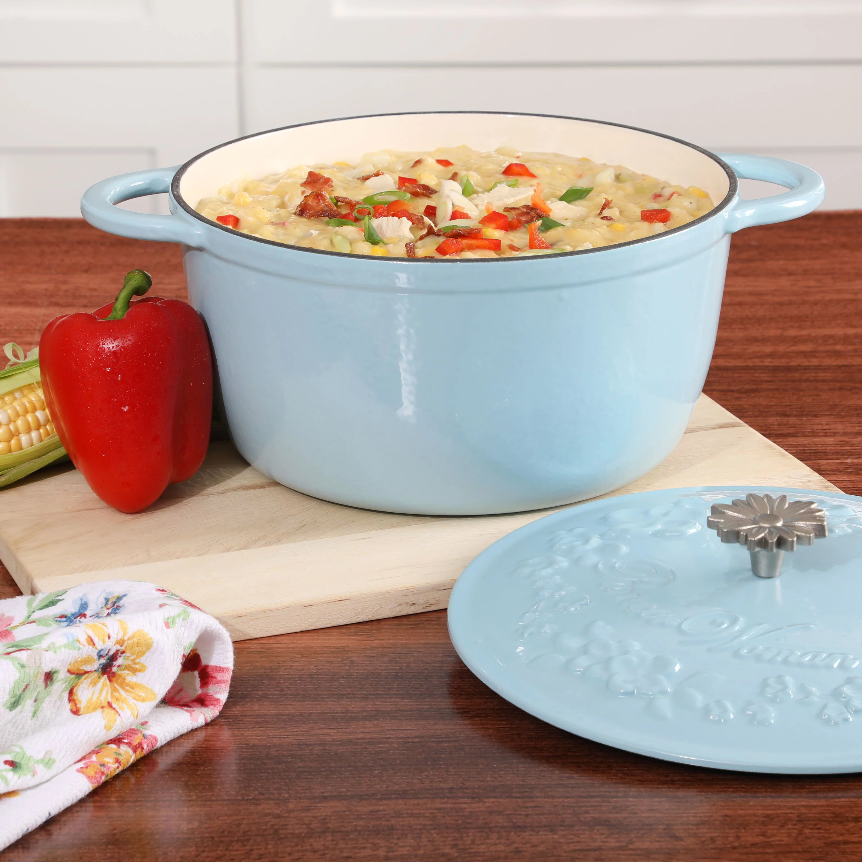 The Pioneer Woman Timeless Beauty Blue Haze Enamel Cast Iron 6-Quart Dutch Oven