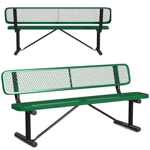 6 Foot Outdoor Bench with Back, Portable Heavy-Duty Bench, Made with Heavy-Gauge Metal and a Durable Thermoplastic Coating, Commercial Outdoor Park Bench, Made in The USA