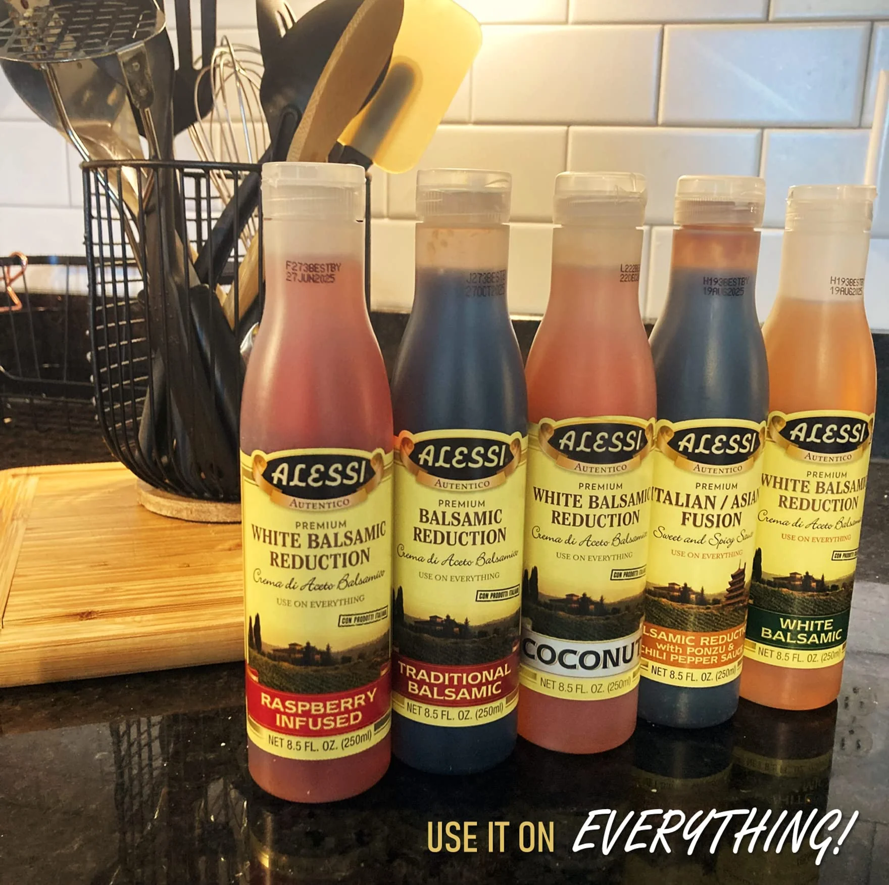 Alessi Balsamic Vinegar Reduction, Autentico From Italy, Ideal On Caprese Salad, Fruits, Cheeses, Meats, Marinades, Coconut (Coconut Balsamic, 8.5 Fl Oz (Pack Of 6))