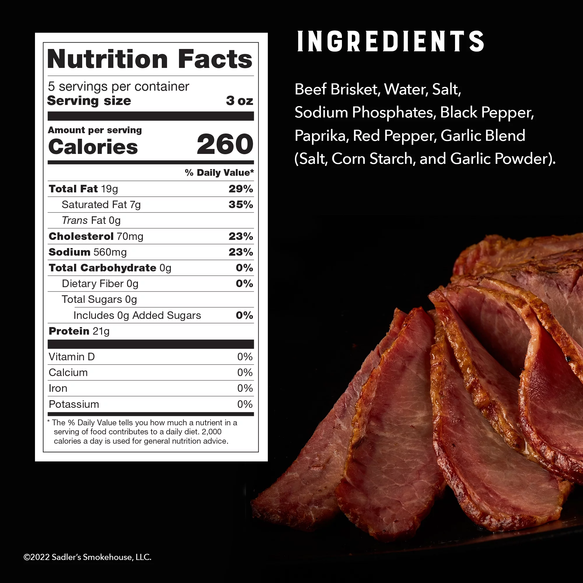 SADLER'S SMOKEHOUSE Seasoned Sliced Mesquite Smoked Beef Brisket, Average 1.5 - 2 lb Plastic Package