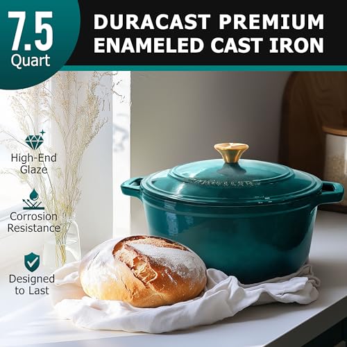 Mueller 6qt Enameled Cast Iron Dutch Oven, Heavy-Duty Casserole and Braiser Pan with Lid and Knob, Oven-Safe up to 500° F & Across All Cooktops, White