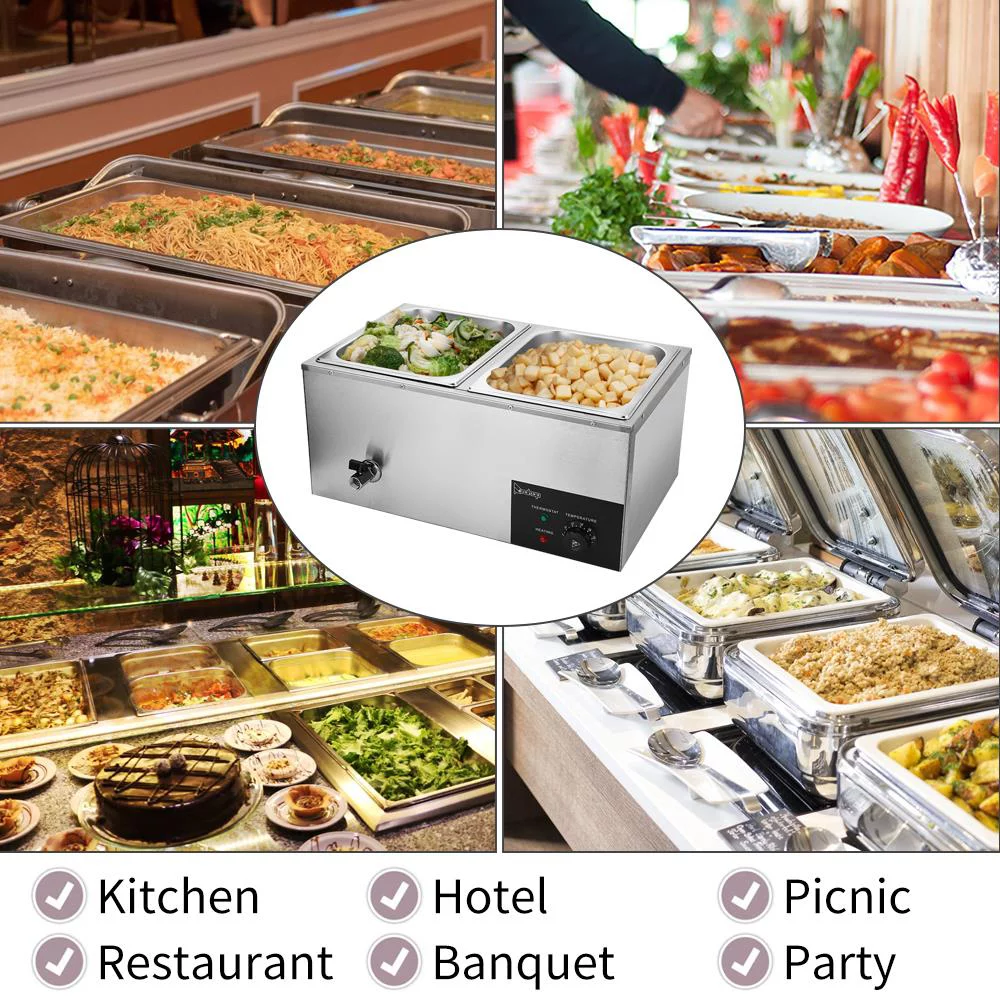 ZOKOP 600W 2-Pan Commercial Electric Food Warmer Stainless Steel Buffet Bain Marie Food Warmer