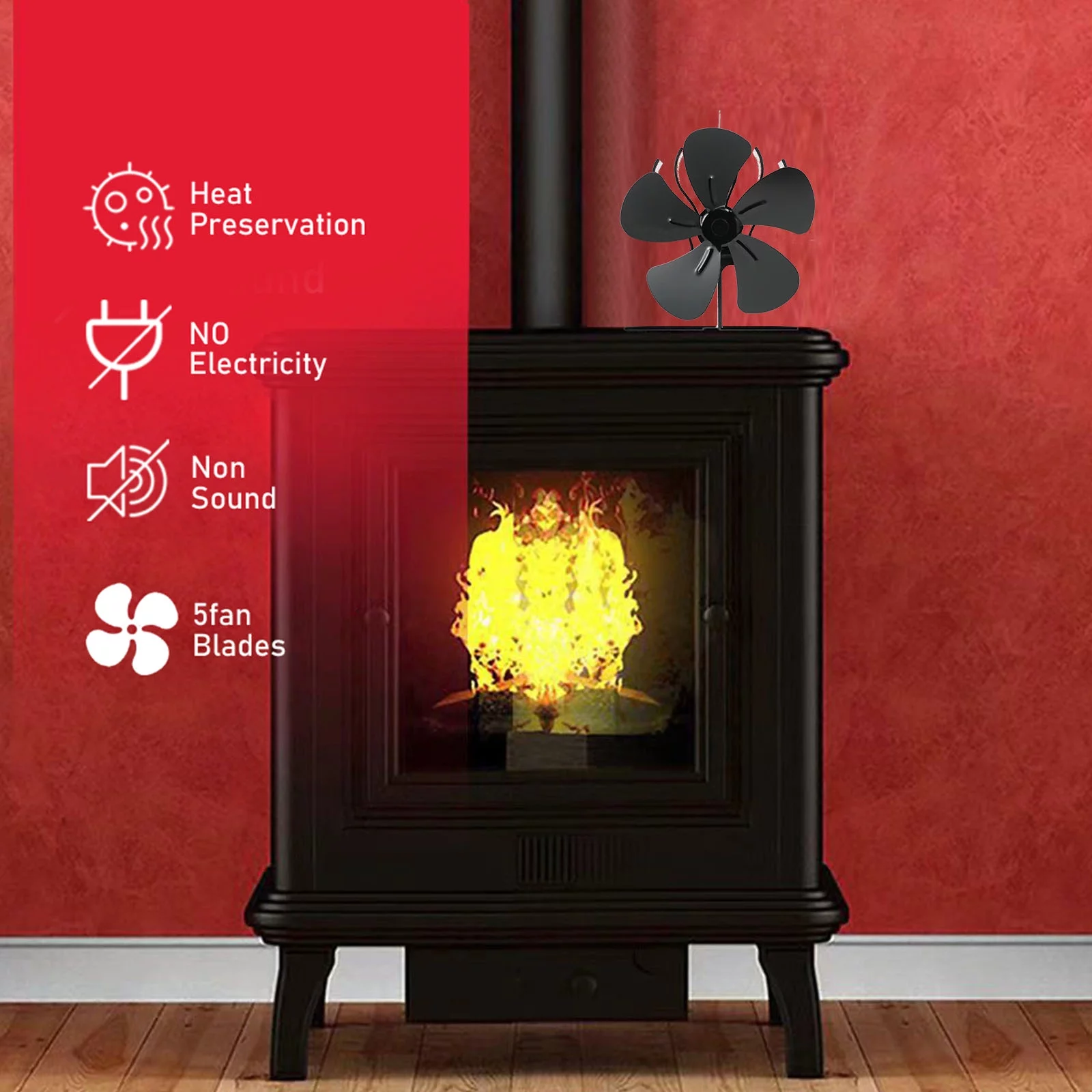 Goodhd 5 Blade Fireplace Fan Unpowered Quiet Operation for Fireplace