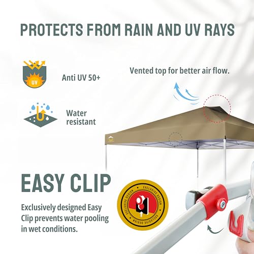 CROWN SHADES 10x10 Pop Up Canopy - Beach Tent with One Push Setup - Easy Outdoor Sun Shade for Events, Parties, Camping - Gazebo with STO-N-Go Cover Bag, Silver Coated Top, White