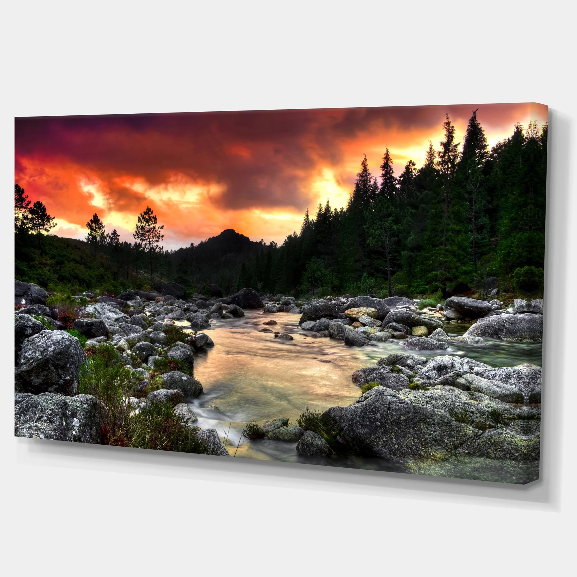Designart 'Rocky Mountain River at Sunset ' Extra Large Wall Art Landscape