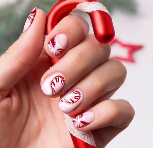 Semi Cured Gel Nail Strips-Easy Apply Christmas Gel Nail Stickers Holiday Semi Cured Manicure Strips with Sparkling Xmas Designs (Classic Yule)