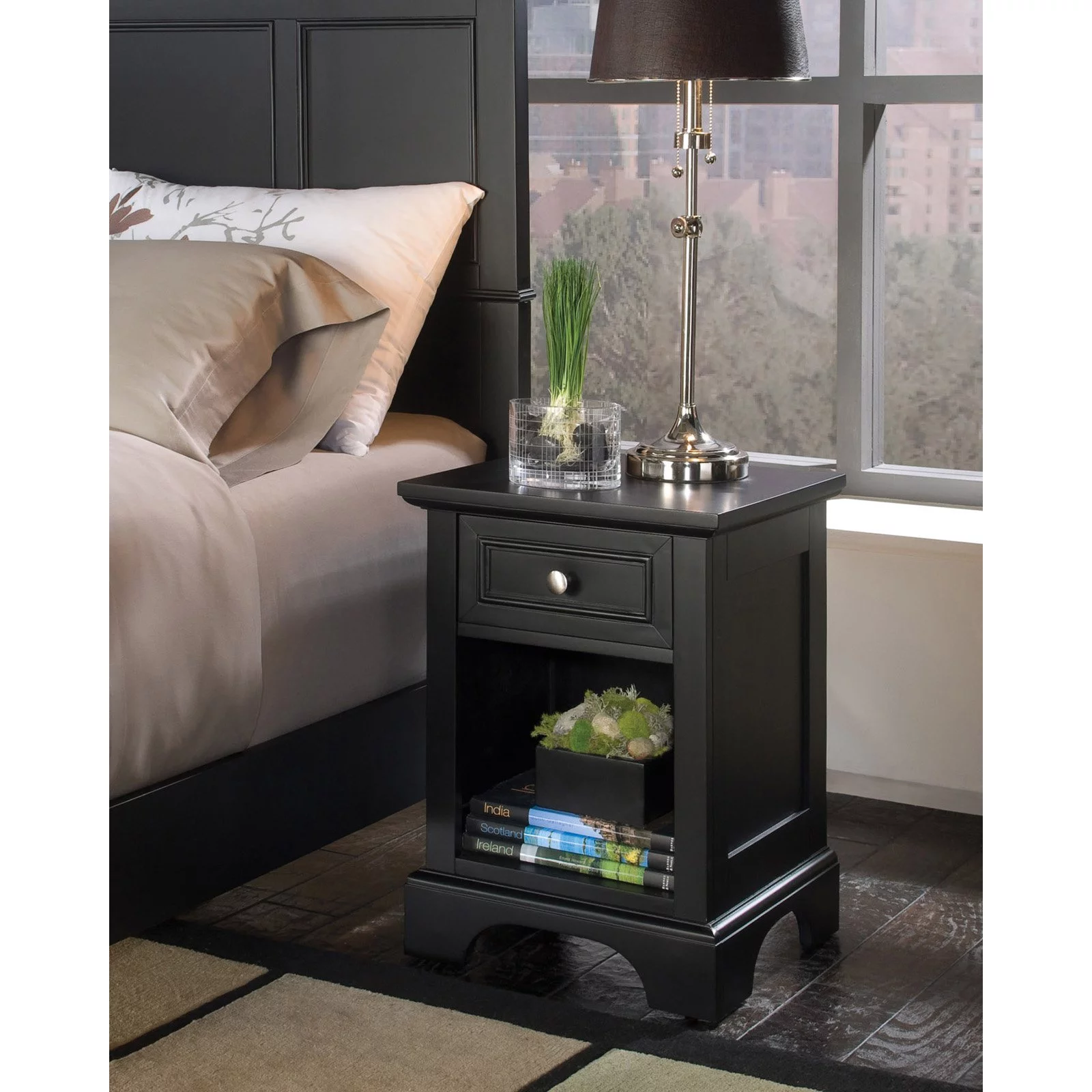 Homestyles Bedford Wood Nightstand in Black