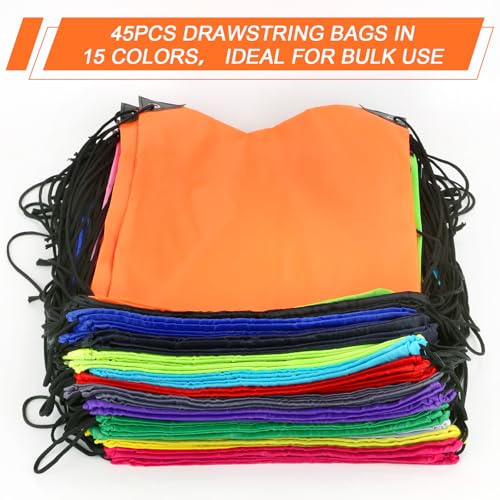 PAXCOO 30Pcs Drawstring Backpack Bulk Drawstring Bags Cinch Sack Bag Nylon Draw String Sport Bag, 10 Colors