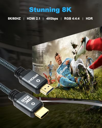 Yauhody 8K HDMI Cable 6.6ft (3 Pack), 48Gbps High Speed HDMI 2.1 Cable Durable Nylon Braided HDMI Cord 3 Pack, Supports 8K 60Hz 4K 120Hz 144Hz 3D Dynamic HDR HDCP 2.2 eARC