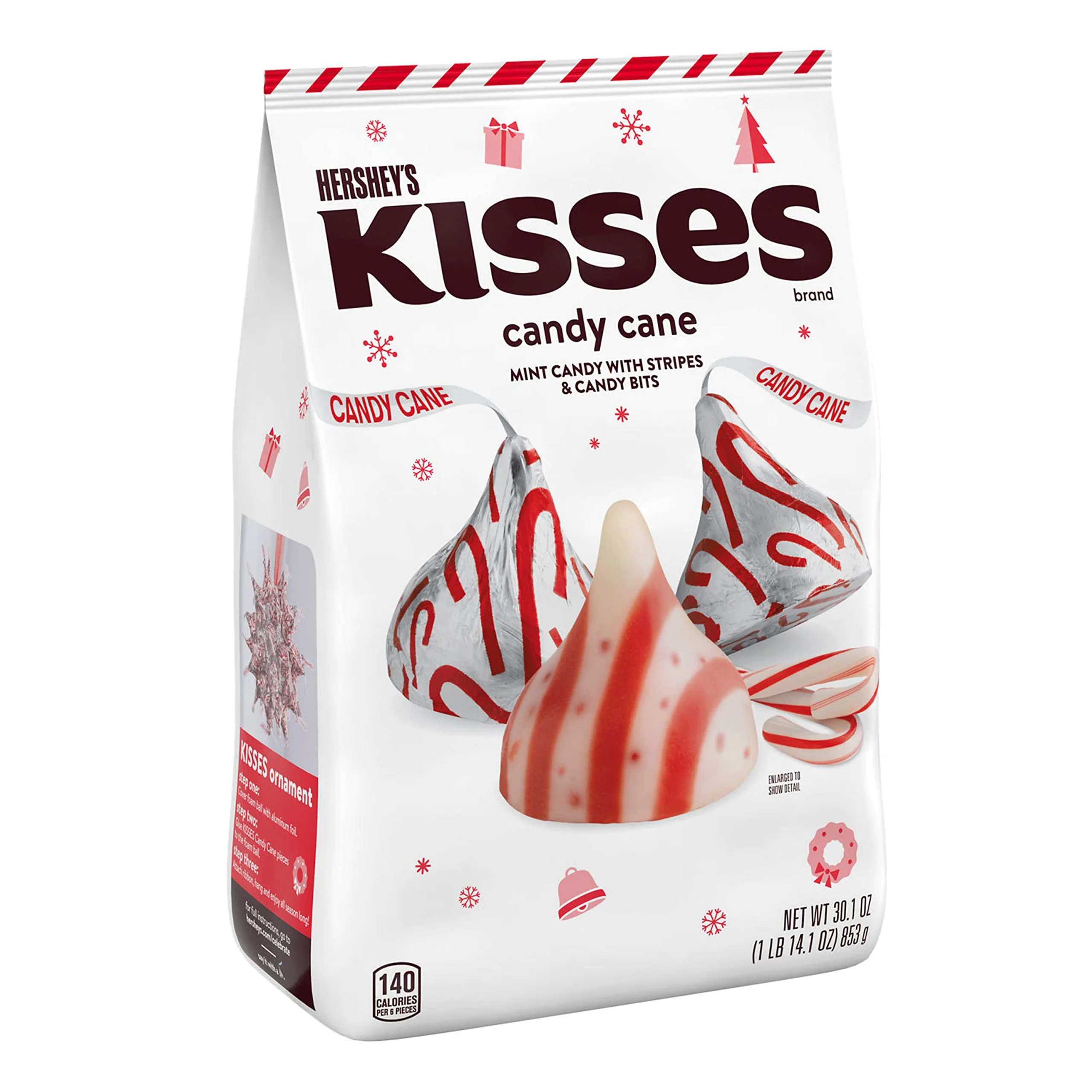 Hershey,S Kisses Candy Cane Flavored, Christmas Candy Bulk Bag, 30.1 Oz