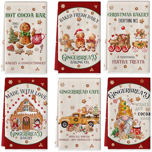 Christmas Kitchen Towels Dish Towels 18 x 27 Inch Buffalo Plaid Kitchen Decor Winter Holiday Tea Towels Hand Towels Christmas Absorbent Drying Cloth for Cooking Set of 6