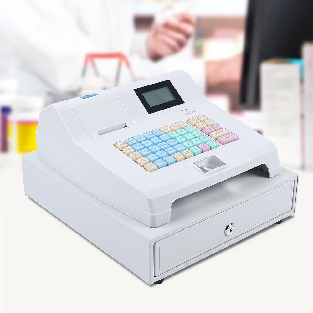 TFCFL LED Electronic Cash Register 48 Keys POS System Digital Display w/Cash Drawer for Supermarket