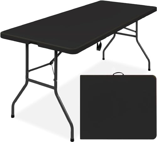 Simpli-Magic 4ft Plastic Folding Table, Indoor Outdoor Heavy Duty Portable w/Handle, Lock for Picnic, Party, Camping - Black